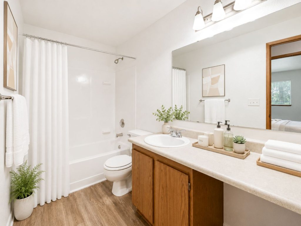 Modern bathroom finishes at Sherwood Glen Apartments
